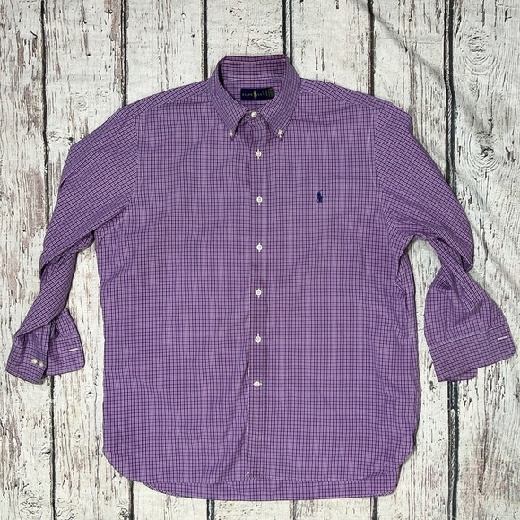 Polo Ralph Lauren Purple Plaid Button Down Dress Shirt Men's - Picture 1 of 8